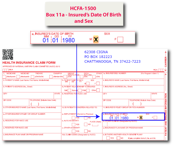 HCFA-1500 Box 11a - Insured's Date of Birth and Sex