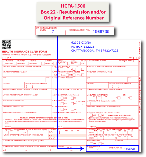 HCFA-1500 Box 22 - Resubmission and Original Reference Number