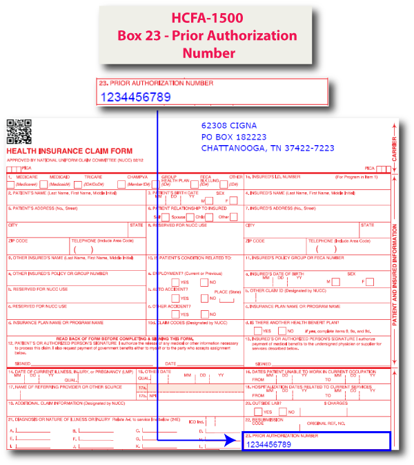 HCFA-1500 Box 23 - Prior Authorization or Other Identifier