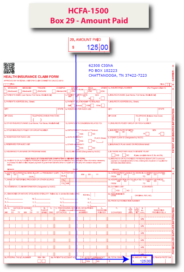 HCFA-1500 Box 29 - Amount Paid