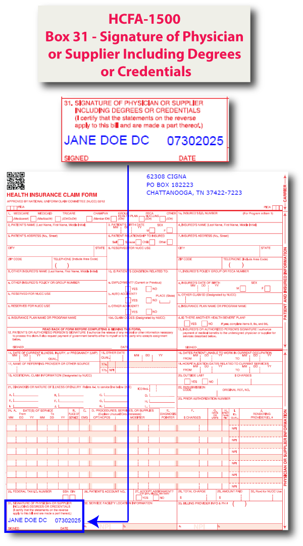 HCFA-1500 Box 31 - Provider Signature and Date
