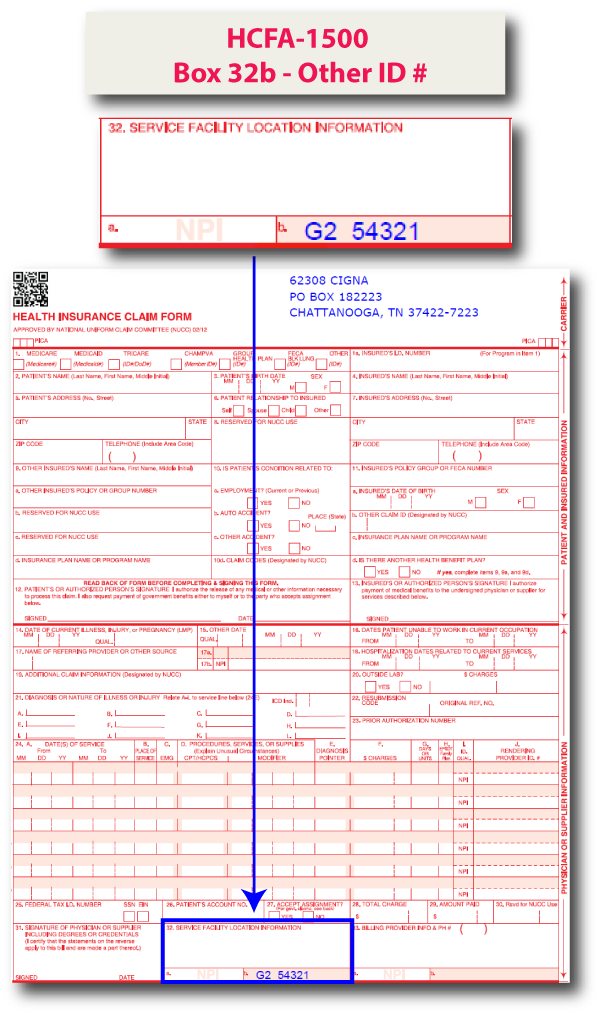 HCFA-1500 Box 32b - Service Facility Secondary ID