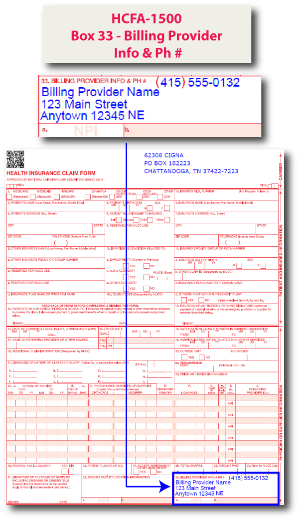 HCFA-1500 Box 33 - Billing Provider Info & Phone